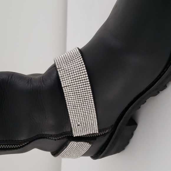 Milwaukee tall leather lace-up harness boots with bling - Picture 12 of 16